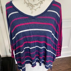 Ella Moss High Low Striped V-neck Top, XSmall